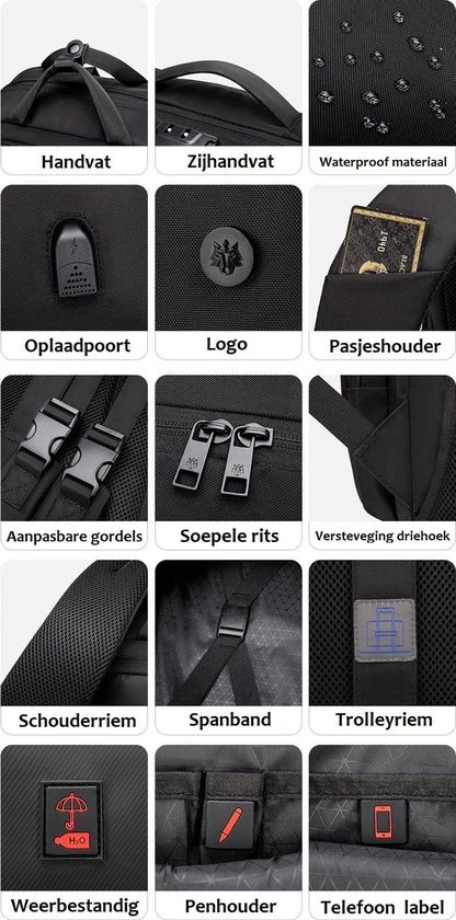 Goedkoopste ???? Golden Wolf Rugzak Anti-diefstal / Rugtas / Reistas / Weekendtas / Schooltas / 46x31x18(of 27)cm (25 Of 37l)/ Laptop 17 Inch / USB -oplaadpoort / Zwart / Waterfles ✨ 8 Goedkoopste ???? Golden Wolf Rugzak Anti-diefstal / Rugtas / Reistas / Weekendtas / Schooltas / 46x31x18(of 27)cm (25 Of 37l)/ Laptop 17 Inch / USB -oplaadpoort / Zwart / Waterfles ✨ - Afbeelding 6