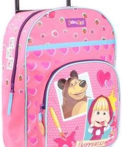Uitgang ???? Masha And The Bear Masha En De Beer Friendship Goals Trolley Rugzak - Roze - Met Groot Voorvak ????