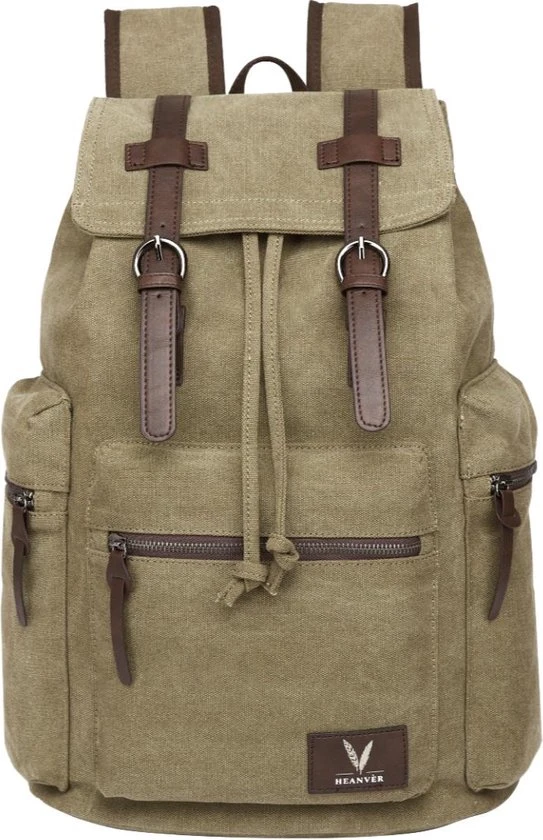 Coupon ???? Heanvèr HEANVER Vintage Canvas Rugzak - Waterdichte Rugtas 27L - 15,6 Inch Laptop Tas - Groen ???? 3 Coupon ???? Heanvèr HEANVER Vintage Canvas Rugzak - Waterdichte Rugtas 27L - 15,6 Inch Laptop Tas - Groen ????