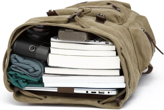 Coupon ???? Heanvèr HEANVER Vintage Canvas Rugzak - Waterdichte Rugtas 27L - 15,6 Inch Laptop Tas - Groen ???? 8 Coupon ???? Heanvèr HEANVER Vintage Canvas Rugzak - Waterdichte Rugtas 27L - 15,6 Inch Laptop Tas - Groen ???? - Afbeelding 6