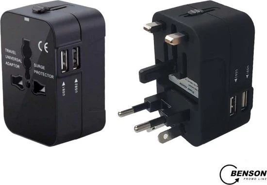Flash-uitverkoop ???? Benson Wereldstekker - Reisadapter - Internationaal - 2 USB Poorten - Zwart ✨ 4 Flash-uitverkoop ???? Benson Wereldstekker - Reisadapter - Internationaal - 2 USB Poorten - Zwart ✨ - Afbeelding 2