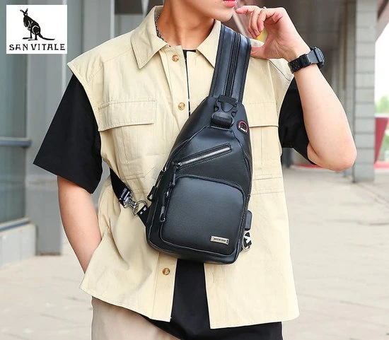 Korting ⌛ San Vitale® - Vegan Leren Slingbag - SBag - Schoudertas - Rugzak - Crossbody Bag - Zwart ???? 4 Korting ⌛ San Vitale® - Vegan Leren Slingbag - SBag - Schoudertas - Rugzak - Crossbody Bag - Zwart ???? - Afbeelding 2