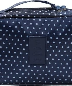 Gloednieuw ???? Fako Fashion® - Make Up Tasje Rechthoek - Cosmetica Organizer - Toilettas - 21x16x8cm - Stippen Navy Blauw ????
