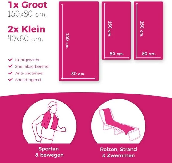 Beste deal ???? TravelGuru Microvezel Reishanddoek Set Van 3 - 1x Large (85 * 150cm), 2x Small (40 * 80 Cm) - Microvezel Handdoek - Sneldrogende, Lichtgewicht Handdoek Ideaal Voor Sporten, Reizen, Outdoor & Strand - Microfiber Travel Towel XL - Roze ???? 5 Beste deal ???? TravelGuru Microvezel Reishanddoek Set Van 3 - 1x Large (85 * 150cm), 2x Small (40 * 80 Cm) - Microvezel Handdoek - Sneldrogende, Lichtgewicht Handdoek Ideaal Voor Sporten, Reizen, Outdoor & Strand - Microfiber Travel Towel XL - Roze ???? - Afbeelding 3