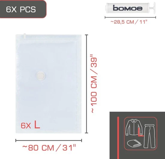Gloednieuw ???? Bomoe Vacuumzakken Kleding Knippa – Set á 6 Stuks Herbruikbaar Vacuum Opbergzakken – Compressiezakken Met Pomp - Vacuum Bags – Maat L ???? 9 Gloednieuw ???? Bomoe Vacuumzakken Kleding Knippa – Set á 6 Stuks Herbruikbaar Vacuum Opbergzakken – Compressiezakken Met Pomp - Vacuum Bags – Maat L ???? - Afbeelding 7