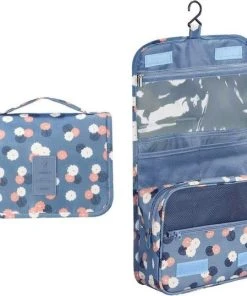 Nieuw ✔️ Fako Fashion® - Toilettas Met Haak - Travel Bag - Organizer Voor Toiletartikelen - Reisartikelen - Travel Bag - Ophangbare Toilettas - Bloemen Lichtblauw ????