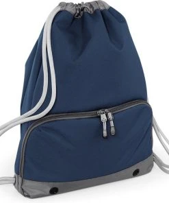 Uitgang ???? Merkloos Sport Gymtas Donkerblauw Met Rijgkoord 49 X 35 Cm Van Polyester - Groot Hoofdvak - Apart Schoenenvak En Flessenhouder ????