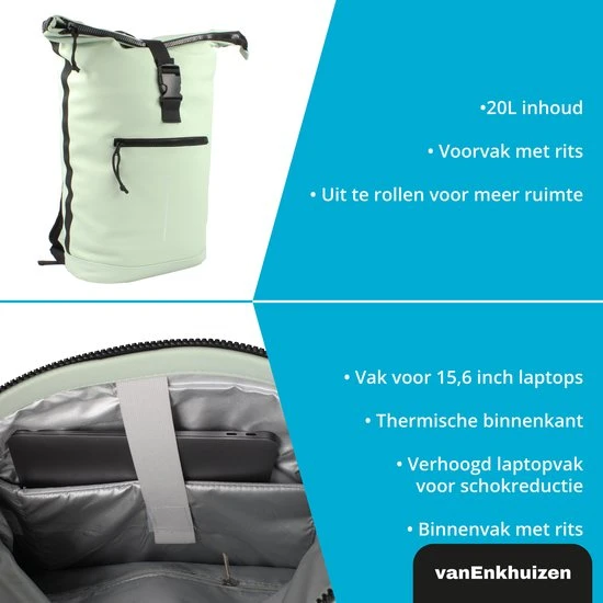 Hete verkoop ✔️ Van Enkhuizen VanEnkhuizen Rolltop Rugzak Met Laptopvak 15,6 Inch - 20 Liter - Waterafstotend En Thermo Materiaal - Mint ???? 5 Hete verkoop ✔️ Van Enkhuizen VanEnkhuizen Rolltop Rugzak Met Laptopvak 15,6 Inch - 20 Liter - Waterafstotend En Thermo Materiaal - Mint ???? - Afbeelding 3