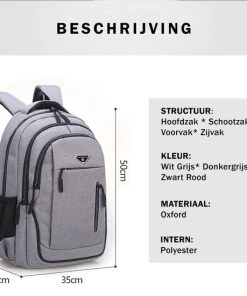 Kopen ???? JASC - Rugzak - Reistas/Schooltas Voor Unisex - 17.3 Inch Laptop Tas - Waterdicht - Met USB-Oplaadpoort Voor Koptelefoon - Grote Capaciteit - Zacht Handvat Zak - Meerdere Vakken - Gemakkelijk Te Reizen - Vierkant Zak - Maat 50*35*19 Cm - Wit Grijs ⭐ -Herschel Shop 550x550 407
