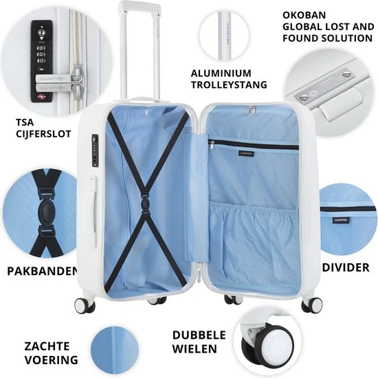 Promo ???? CarryOn Skyhopper Reiskoffer - 78cm TSA Trolley Met OKOBAN - Dubbele Wielen - Wit ???? 7 Promo ???? CarryOn Skyhopper Reiskoffer - 78cm TSA Trolley Met OKOBAN - Dubbele Wielen - Wit ???? - Afbeelding 5