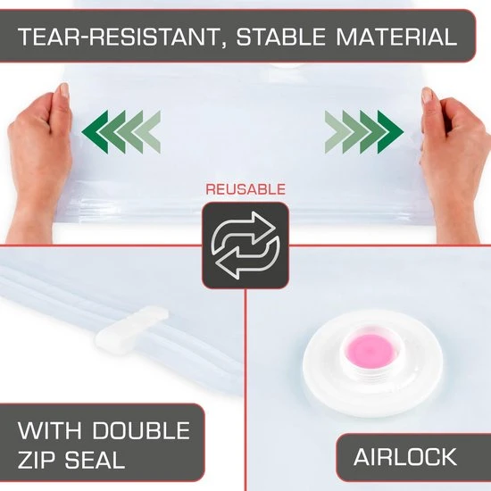 Gloednieuw ???? Bomoe Vacuumzakken Kleding Knippa – Set á 6 Stuks Herbruikbaar Vacuum Opbergzakken – Compressiezakken Met Pomp - Vacuum Bags – Maat L ???? 7 Gloednieuw ???? Bomoe Vacuumzakken Kleding Knippa – Set á 6 Stuks Herbruikbaar Vacuum Opbergzakken – Compressiezakken Met Pomp - Vacuum Bags – Maat L ???? - Afbeelding 5