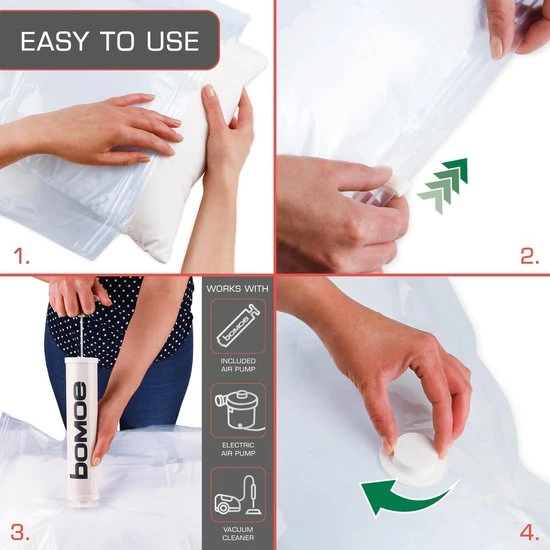 Gloednieuw ???? Bomoe Vacuumzakken Kleding Knippa – Set á 6 Stuks Herbruikbaar Vacuum Opbergzakken – Compressiezakken Met Pomp - Vacuum Bags – Maat L ???? 8 Gloednieuw ???? Bomoe Vacuumzakken Kleding Knippa – Set á 6 Stuks Herbruikbaar Vacuum Opbergzakken – Compressiezakken Met Pomp - Vacuum Bags – Maat L ???? - Afbeelding 6