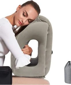 Goedkoopste ???? Merkloos TDR-Opblaasbaar Slaapkussen Reiskussen Grijs + Opbergtas 30*35*50cm ❤️