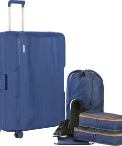 Coupon ???? CarryOn Protector Luxe Grote Reiskoffer - Trolley 77cm Met TSA-klikslot - 4-delige Packer Set - Ultralicht - Blauw ????
