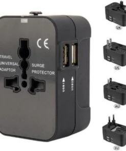 Flash-uitverkoop ???? Benson Wereldstekker - Reisadapter - Internationaal - 2 USB Poorten - Zwart ✨