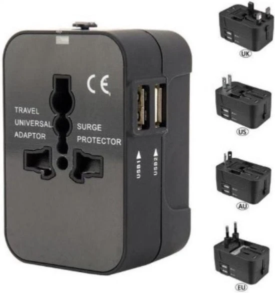 Flash-uitverkoop ???? Benson Wereldstekker - Reisadapter - Internationaal - 2 USB Poorten - Zwart ✨ 3 Flash-uitverkoop ???? Benson Wereldstekker - Reisadapter - Internationaal - 2 USB Poorten - Zwart ✨