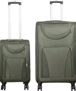 Uitgang ✨ Travelsuitcase - Maribor- 2 Delige Kofferset - Nylon Stof - Groen - Maat S+L / 130 Liter (hand én Ruimbagage In één) ????