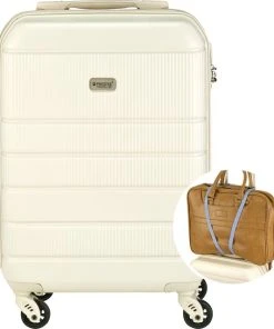 Groothandel ???? Princess Traveller Florence - ???? Handbagagekoffer Met Strap - Crème - S - 55cm ????