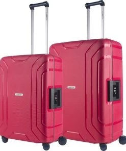 Herschel Shop 6 Gloednieuw ???? CarryOn Steward Kofferset - 2-delige TSA Trolleyset Met Kliksloten - Dubbele Wielen - Rood ✔️