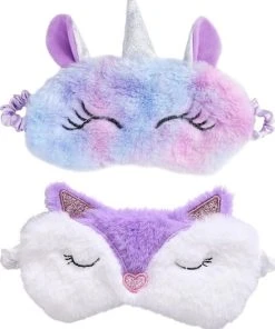 Korting ???? Merkloos 2-pack Vosje - Unicorn Slaapmasker Kind - Meisjes Slaapmasker - Reismasker Vanaf 5 Jaar ????