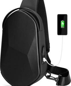 Coupon ❤️ Brandie® - Rugzak - Crossbody Tas Heren - Rugzak Jongens - Rugzak Heren - Model 55-5 - Zwart - USB Opladen - Crossbody Tassen - Waterdicht - Casual Reizen - Koerierstas - Geschikt Voor 7.9 Inch IPad - Gewicht 0.43kg ????