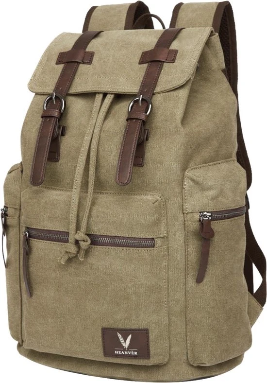 Coupon ???? Heanvèr HEANVER Vintage Canvas Rugzak - Waterdichte Rugtas 27L - 15,6 Inch Laptop Tas - Groen ???? 5 Coupon ???? Heanvèr HEANVER Vintage Canvas Rugzak - Waterdichte Rugtas 27L - 15,6 Inch Laptop Tas - Groen ???? - Afbeelding 3