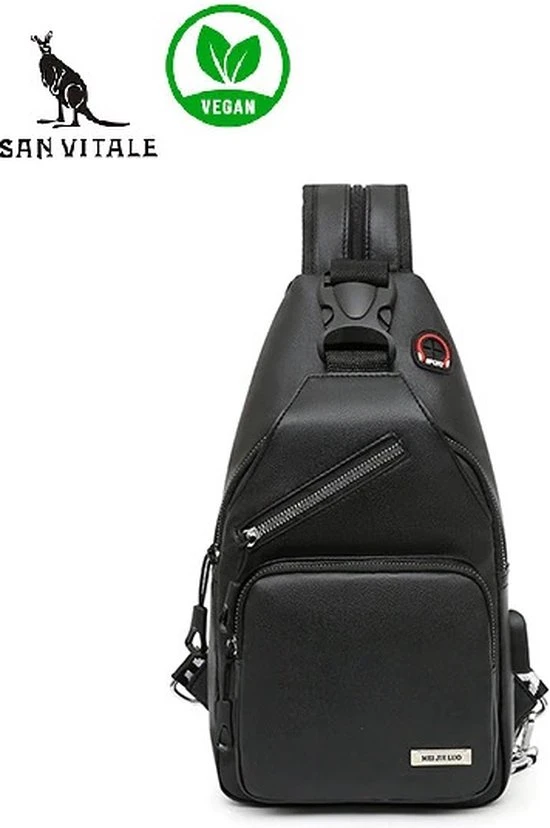 Korting ⌛ San Vitale® - Vegan Leren Slingbag - SBag - Schoudertas - Rugzak - Crossbody Bag - Zwart ???? 3 Korting ⌛ San Vitale® - Vegan Leren Slingbag - SBag - Schoudertas - Rugzak - Crossbody Bag - Zwart ????